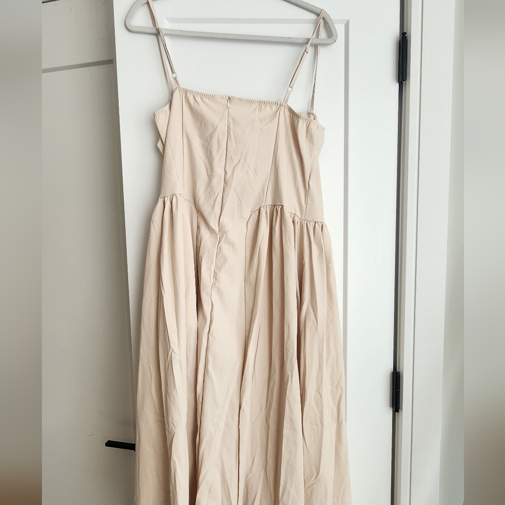Women's Nude Cream Midi Dress with Spaghetti Straps - Picture 6 of 6